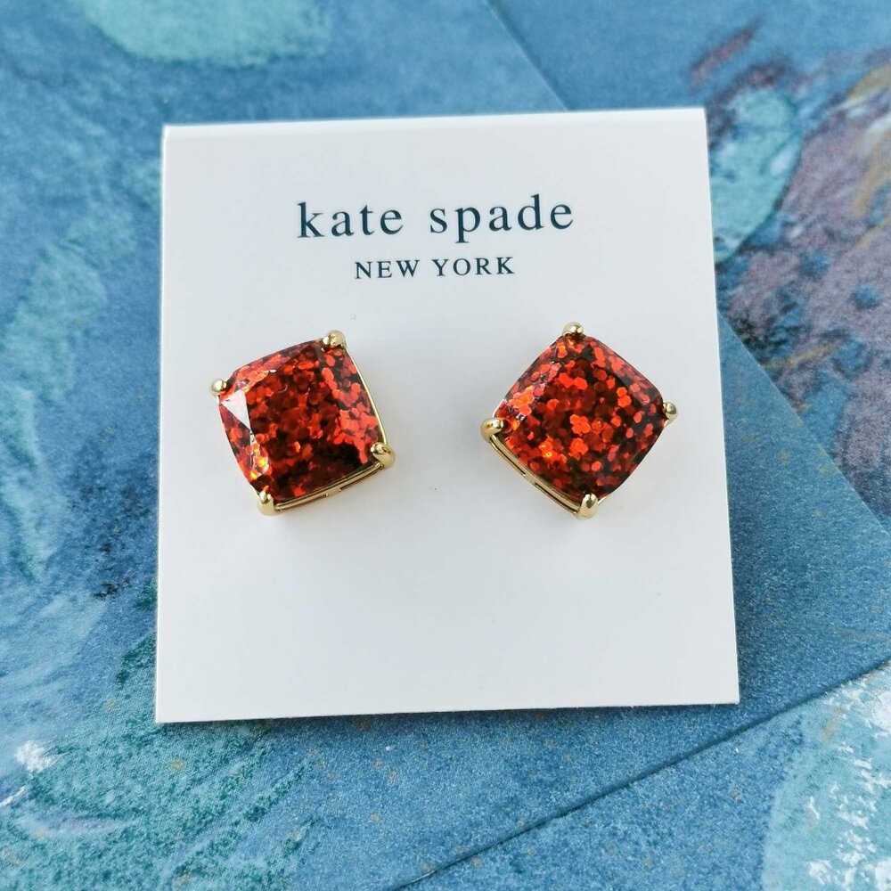 Kate Spade Small Square Gold Stud Earrings Red